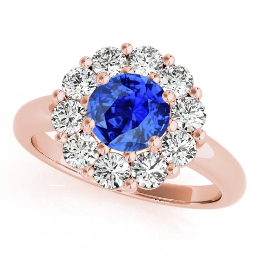Wedding - 1.90Ct. Halo Tanzanite And Diamond Engagement Wedding  Ring In 10K Gold