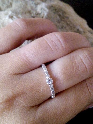 Hochzeit - SALE!Slim Engagement Ring,Brilliant ring,Silver Promise Ring,Thin Band Ring,Silver Micro Pave Ring,Solitaire Ring