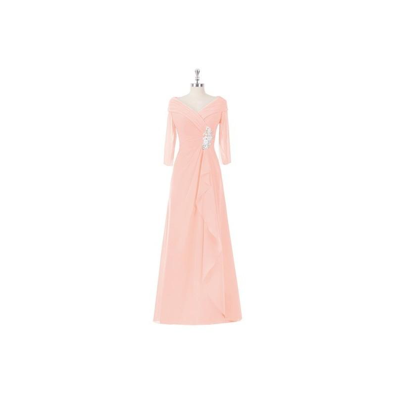 Wedding - Coral Azazie Jaycee MBD - Floor Length Chiffon And Lace Back Zip Off The Shoulder Dress - Charming Bridesmaids Store