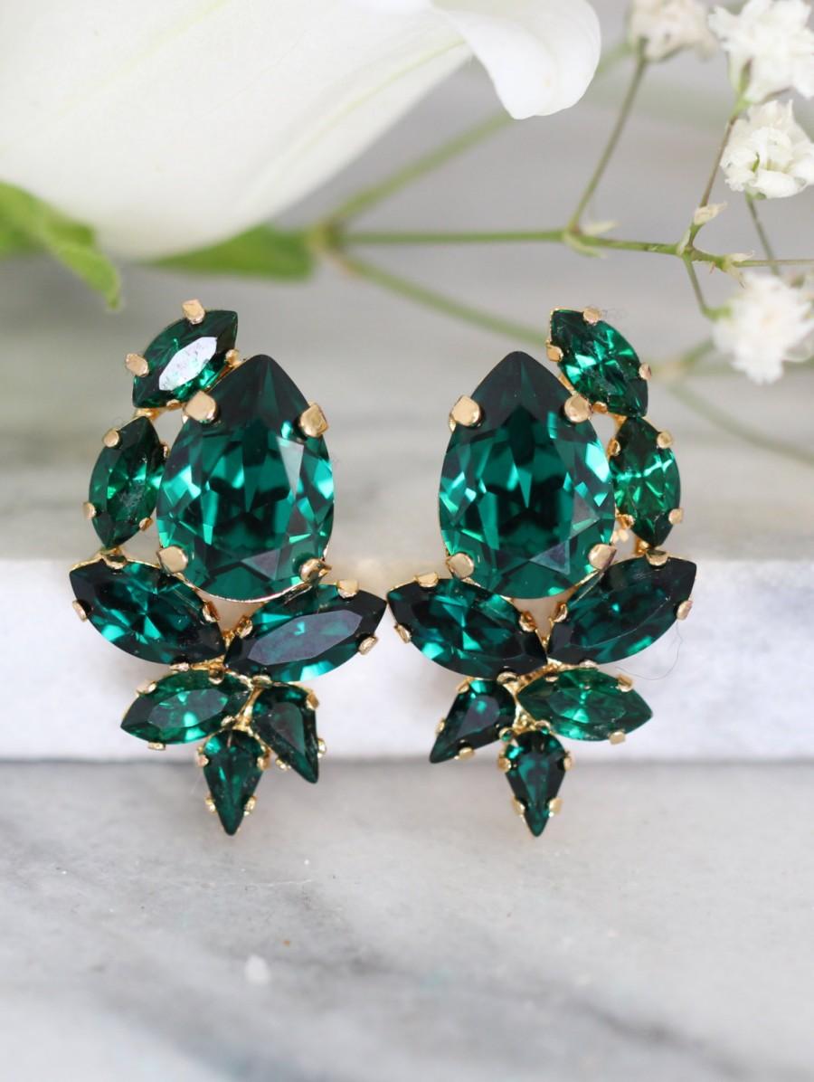 زفاف - Emerald Earrings, Emerald Swarovski Cluster Earrings, Bridal Emerald Earrings, Bridesmaids Earrings, Emerald Crystal Earrings, Gift for her