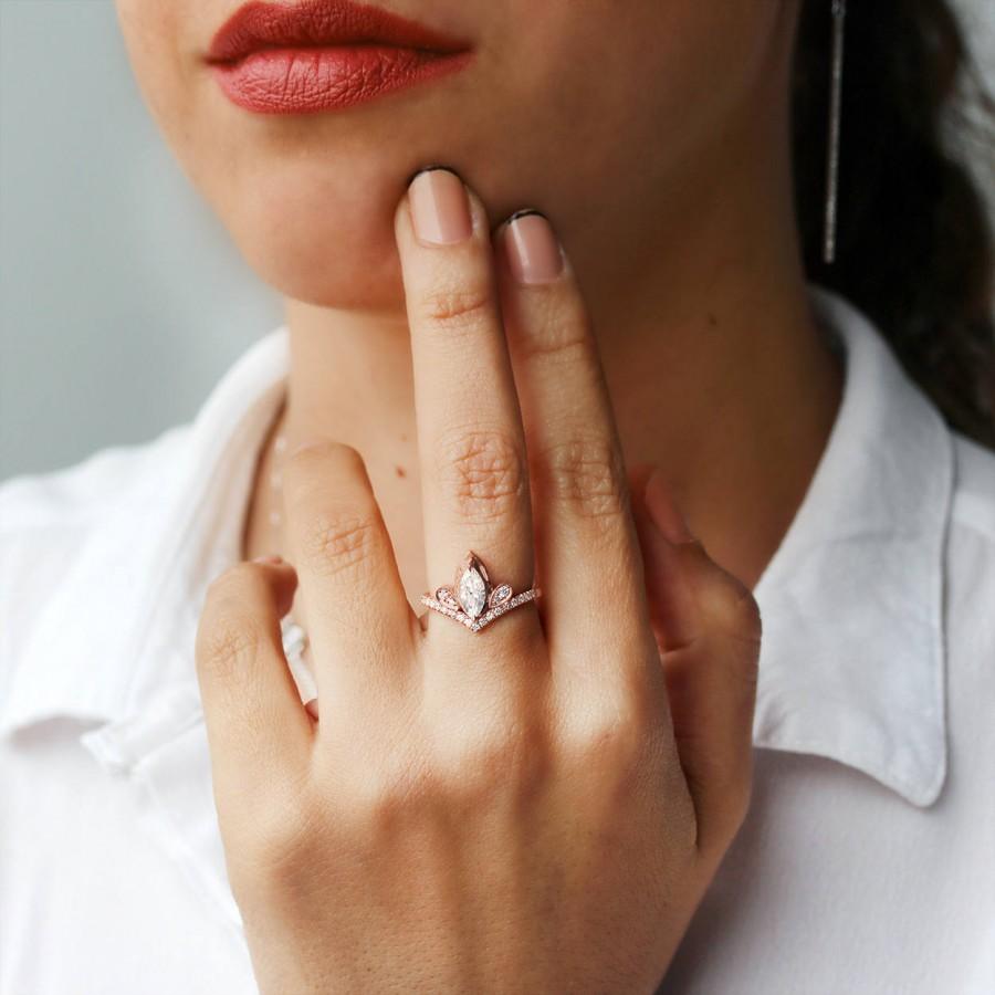 زفاف - SALE Marquise Diamond Unique Tiara Engagement Ring, 14K Rose Gold, Size 7, Gift For Her - Valentine's Day - $1990.00 USD
