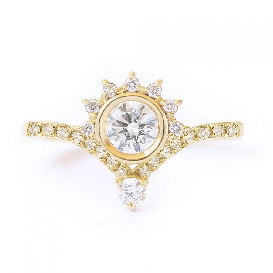 Hochzeit - Unique Crown Diamond Engagement ring, 0.45ct, Crown Engagement Ring Valentia Eternity Engagement Ring 14K White Gold Ring - $1485.00 USD
