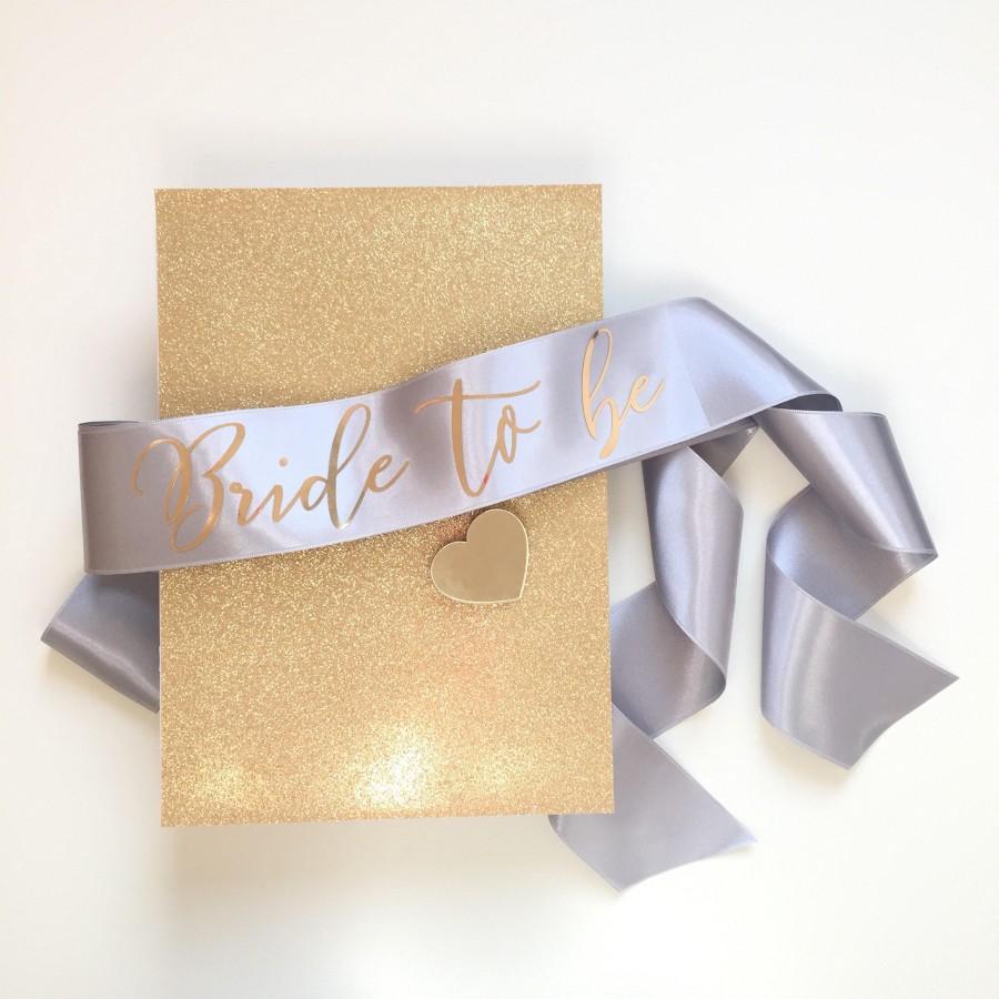 Hochzeit - Bachelorette sash, bride to be sash, metallic gold and silver sash, bachelorette sash with heart pin, bridal party gift, fairytale gift