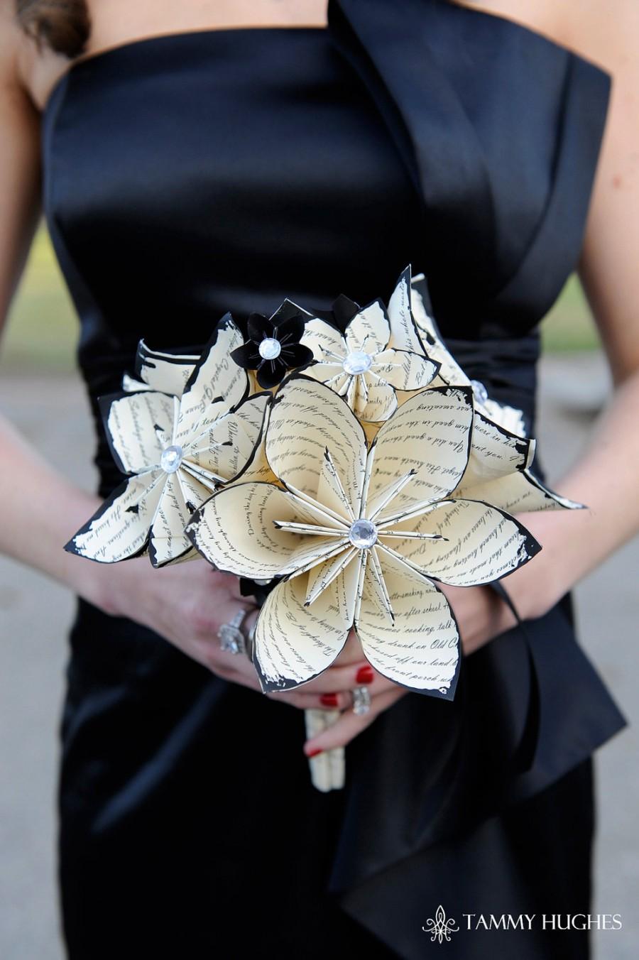 Hochzeit - Customized Bridal Bouquet- 12 inch, 20 flowers, made to order, wedding, centerpiece, custom paper flowers, one of a kind origami