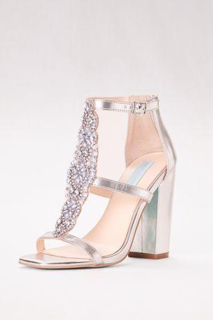 زفاف - Crystal T-Strap High Heel Sandals With Block Heel Style SBLYDIA
