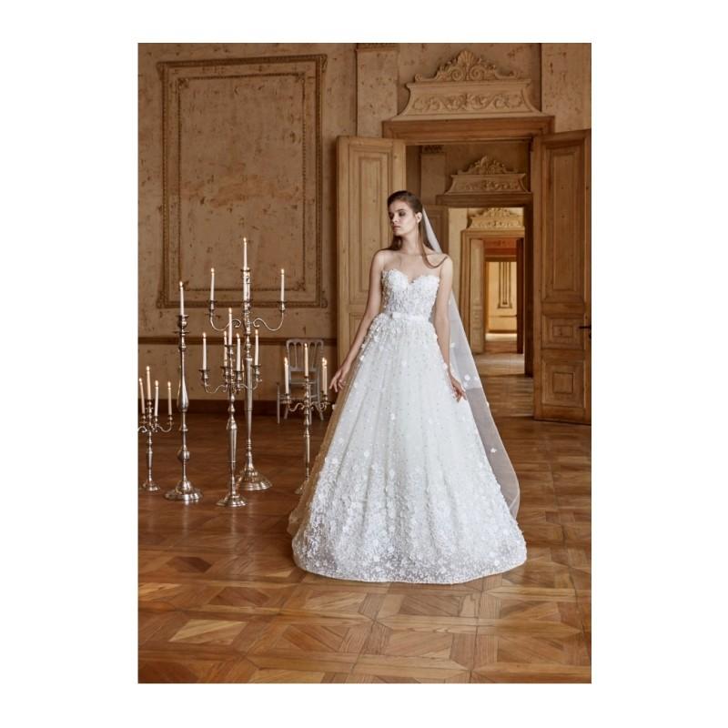 Свадьба - Tarik Ediz 2017 G2064 Ivory Sweet Sweep Train Illusion Ball Gown Sleeveless Lace Hand-made Flowers Wedding Dress - Bridesmaid Dress Online Shop