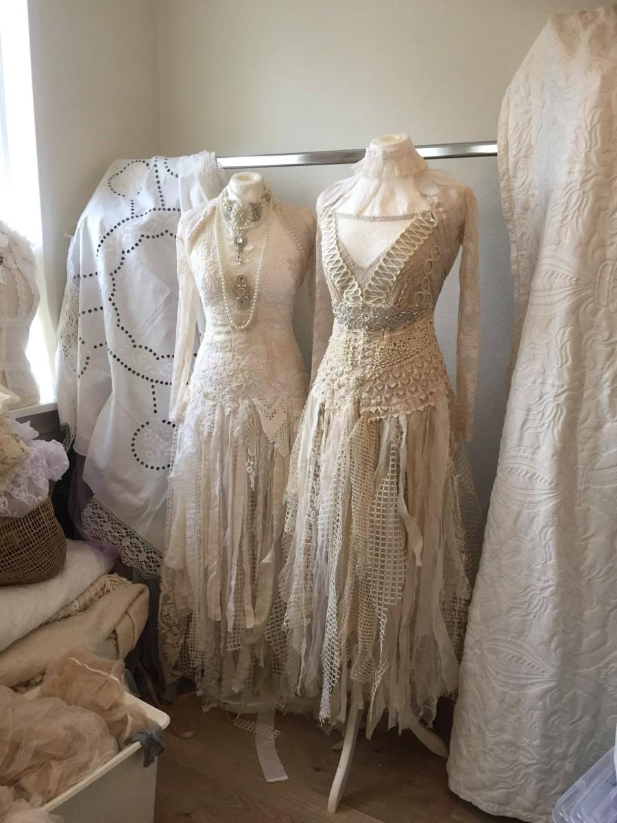 Wedding - Wedding dress lace,handmade bridal gown,ethereal wedding dress,Rawrags,steampunk wedding dress, Victorian wedding dress beaded,eco