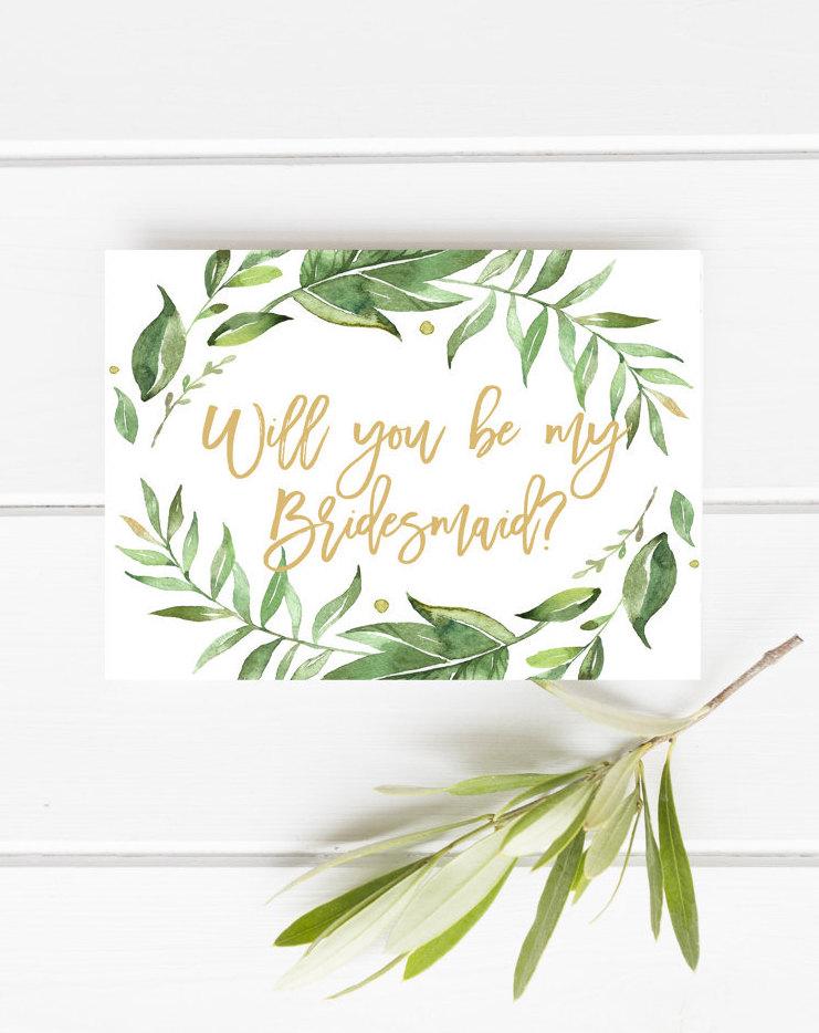 Hochzeit - Printable bridesmaid card, Will you be my bridesmaid, Greenery bridesmaid card, Botanical bridesmaid card, Garden bridesmaid card, Green