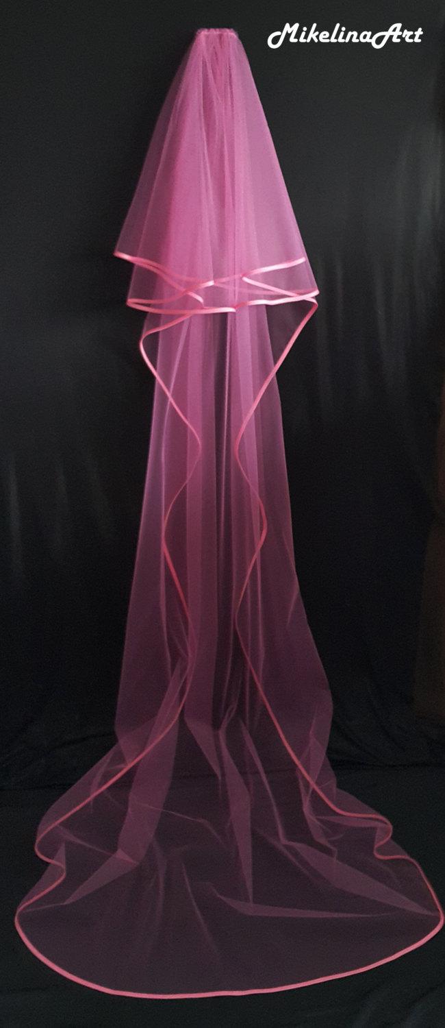 زفاف - Cathedral Veil, Two Layers, Pink