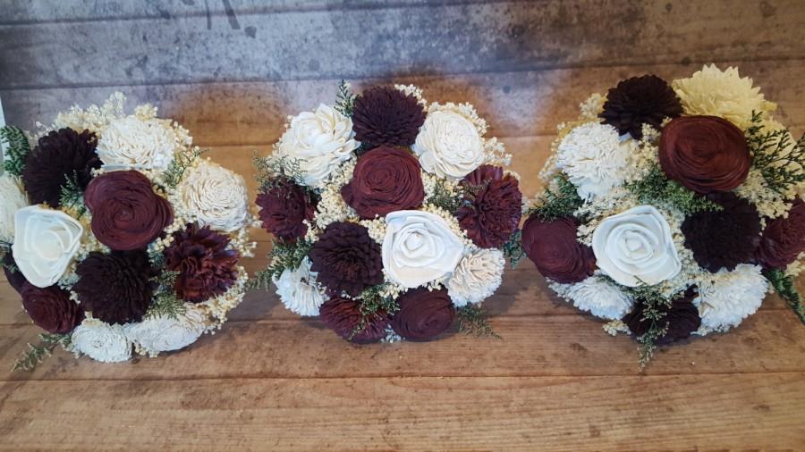 Wedding - Custom Burgundy and Dark Cabernet Sola Flower Bouquet and dried Flowers Bridesmaid Keepsake Bouquets