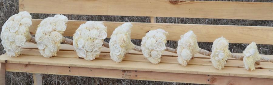 Wedding - Ready Ivory Bridesmaid Sola Bouquet Toss or Flower Girl Dried Flowers Keepsake Balsa wood Wedding Flowers