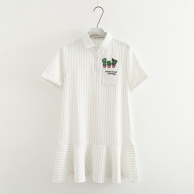 Свадьба - School Style Sweet Split Front Embroidery Frilled Stripped Dress - Lafannie Fashion Shop