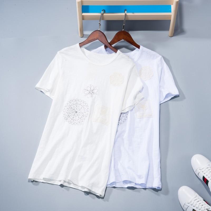 Wedding - Must-have Simple Fresh Attractive Embroidery Short Sleeves Cotton Comfortable T-shirt - beenono.com