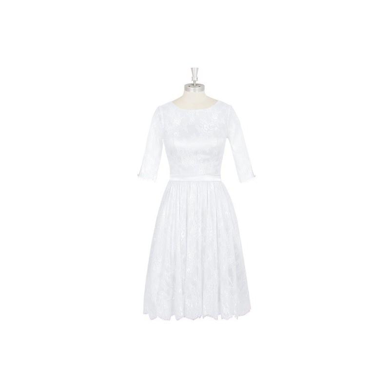 زفاف - White Azazie Antonia - Charmeuse And Lace Illusion Scoop Knee Length Dress - Simple Bridesmaid Dresses & Easy Wedding Dresses