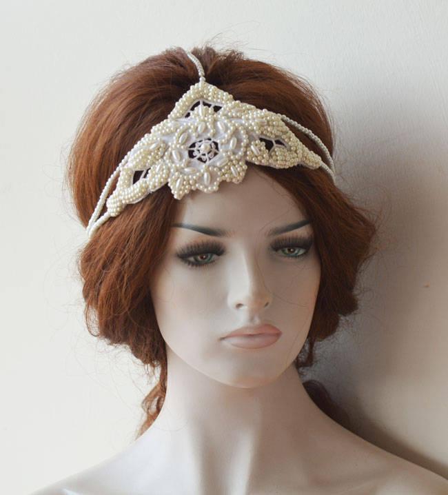 Wedding - Wedding Pearl Headband, İvory Pearl Headpiece, Wedding Pearl Headpieces, Pearl headband for Wedding, Pearl Hair Jewelry, Bridal Accessories - $89.00 USD