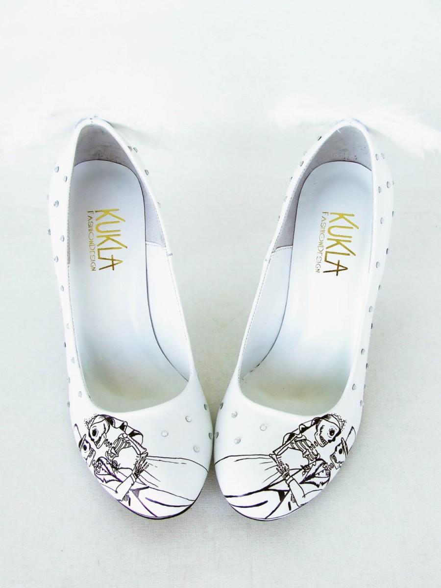 Свадьба - Wedding Shoes - Angels and Skeletons - Handpainted Customized - Unique