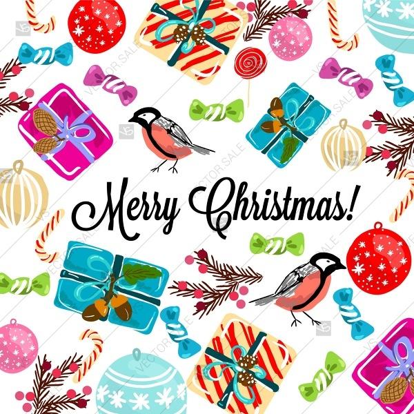 Mariage - Gift box fir cardinal balls christmas clip art elements for winter party invitation