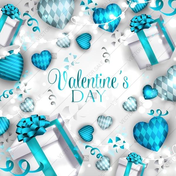 زفاف - Valentines Day Greetig Card with red hearts gift boxes