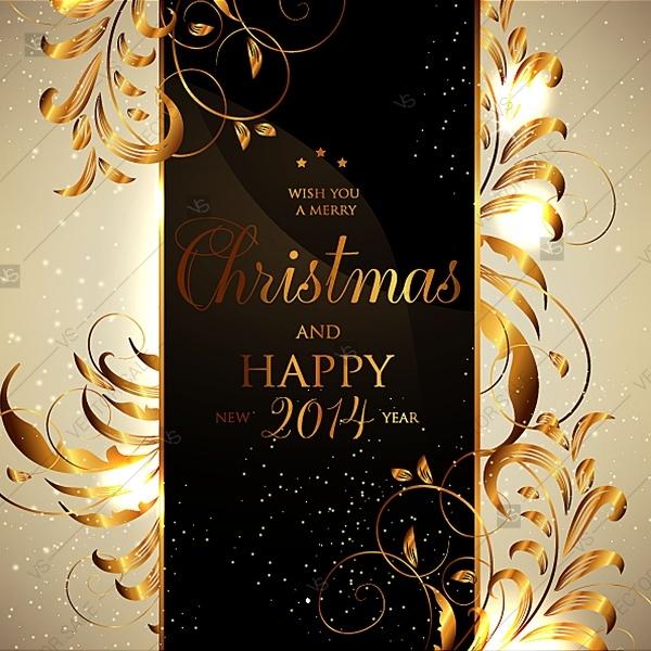 Wedding - Christmas Party Happy new year invitation with gold vinage branch