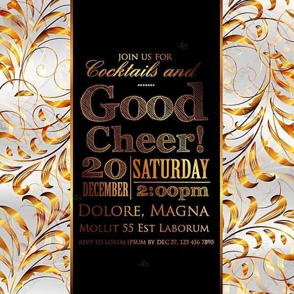 Свадьба - Christmas Party Happy new year invitation with gold vinage branch