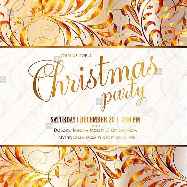 Hochzeit - Christmas Party Happy new year invitation with gold vinage branch