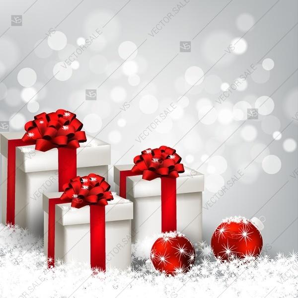 Wedding - Merry Christmas invitation gift box fir bow gold stars light garland balls