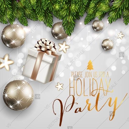 زفاف - Christmas party invitation with fir branches and balls