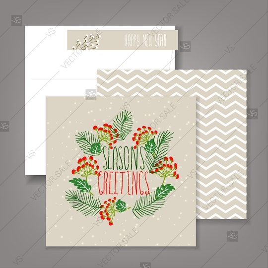 Wedding - Christmas party invitation with needle fir pine wreath