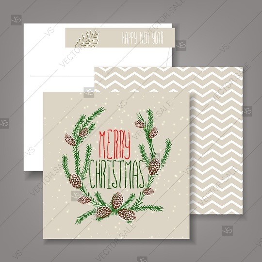 Mariage - Christmas party invitation with needle fir pine wreath