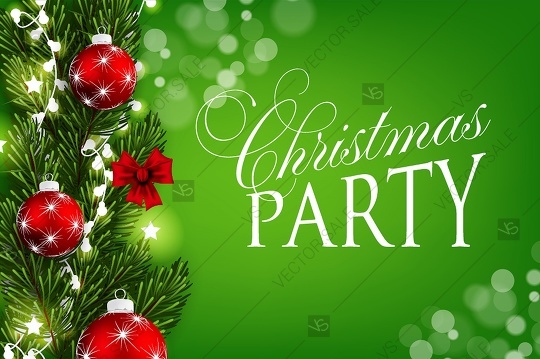 زفاف - Christmas party invitation with fir wreath branches and balls