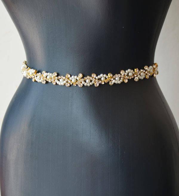 زفاف - Pearl Bridal Belt, Wedding Dress Belt, Gold Belt, Pearl Bridal Sash, Belts for Wedding Dress, Bridesmaid Dress Accessories - $49.00 USD