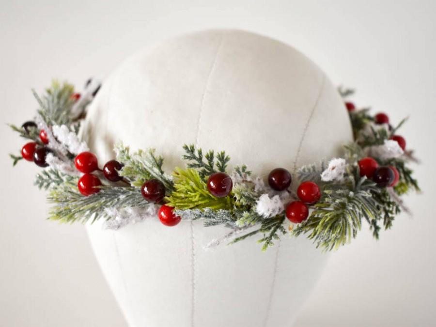 Mariage - Christmas crown, Holiday flower crown. Burgundy and red berry crown, Christmas flower crown. Winter flower crown. Holiday headband,