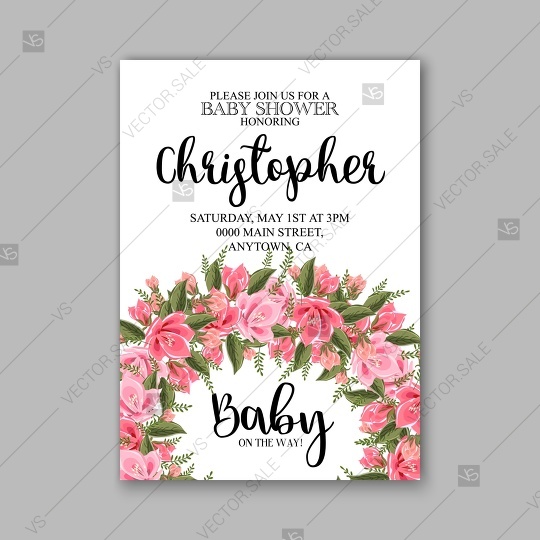 Wedding - Baby shower invitation template with tropical flowers of magnolia