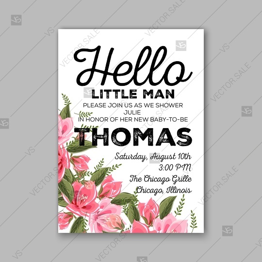Hochzeit - Baby shower invitation template with tropical flowers of magnolia