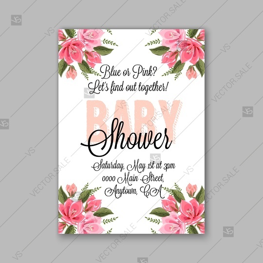 Wedding - Baby shower invitation template with tropical flowers of magnolia