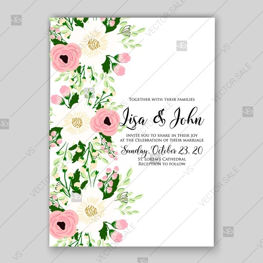 Wedding - Pink ranunculus wedding invitation printable template