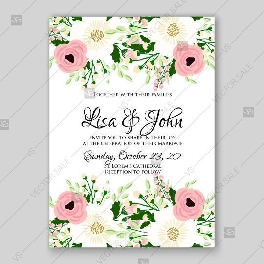 زفاف - Pink ranunculus wedding invitation printable template