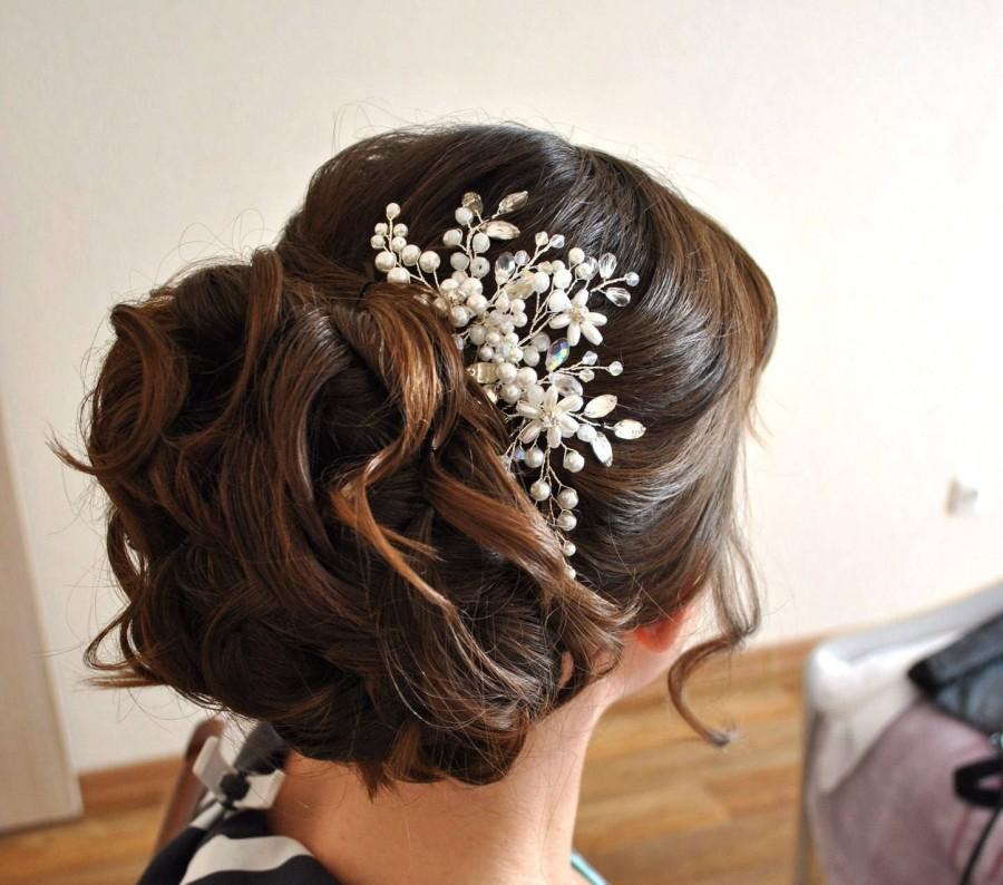 زفاف - Pearl Crystal Bridal Hair Comb Bohemian Wedding Accessories Romantic Beauty Pageant Princess White Floral Hair Clip Hairpiece Comb Headpiece