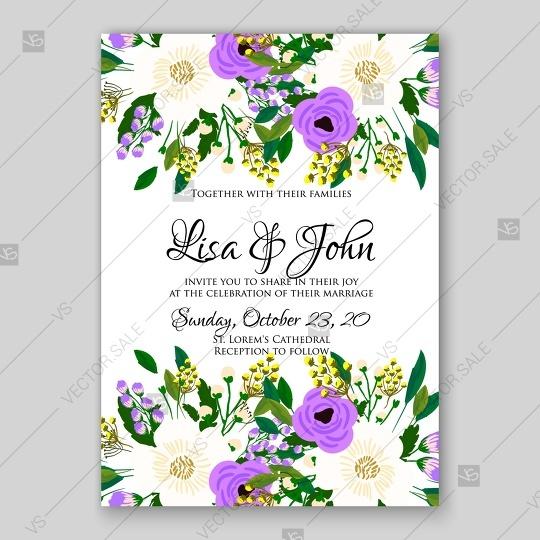 Mariage - Violet ranunculus rose peony anemone wedding invitation printable template