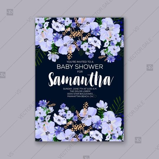 Hochzeit - Baby shower invitation template with tropical flowers of hibiscus, palm leaves