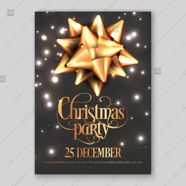 Wedding - Christmas party invitation gold bow and garland lights