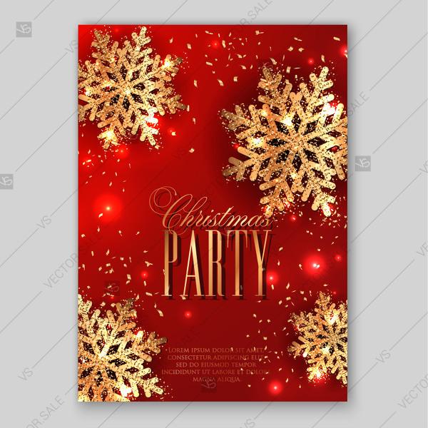 Mariage - Merry Christmas Party Invitation with gold snowflake and lights confetti