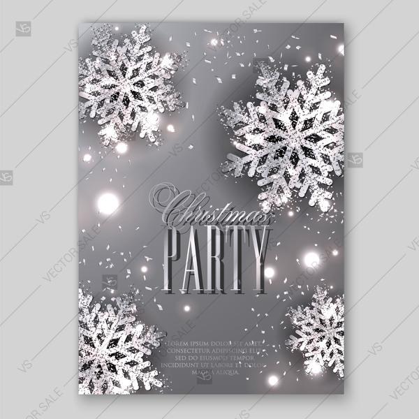 زفاف - Merry Christmas Party Invitation with gold snowflake and lights confetti