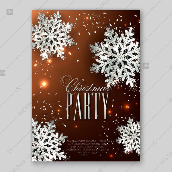 Mariage - Merry Christmas Party Invitation with gold snowflake and lights confetti