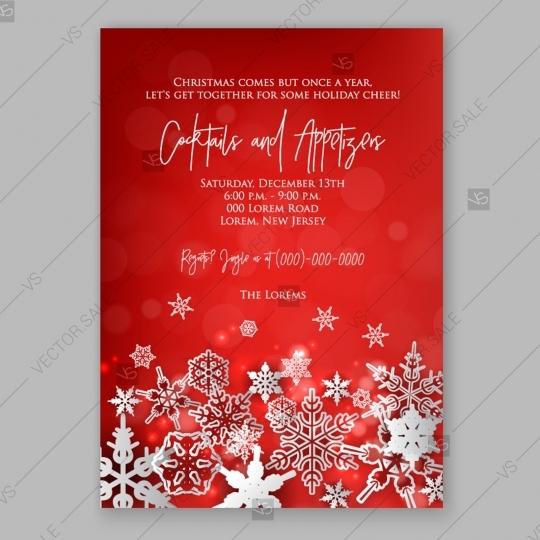 Wedding - Merry Christmas winter party invitation with silver snowflakes