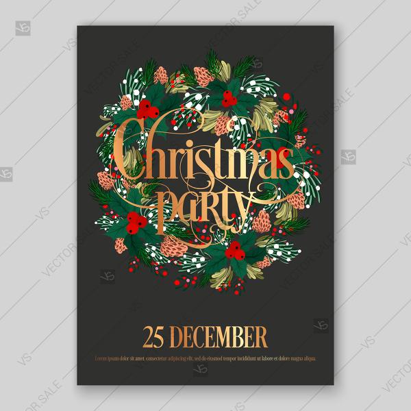 Mariage - Merry Christmas party wreath invitation