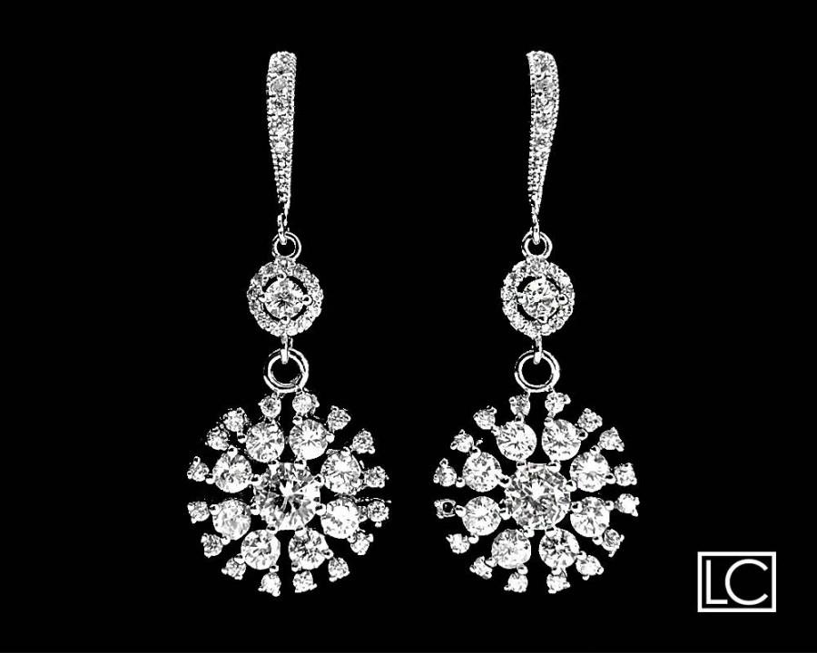 Wedding - Cubic Zirconia Bridal Earrings Crystal Chandelier Wedding Earrings Luxury CZ Wedding Earrings Clear CZ Dangle Earring Bridal Crystal Jewelry - $36.90 USD