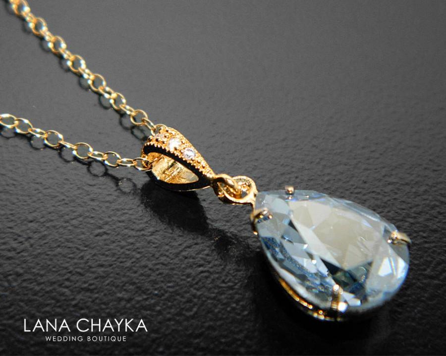 زفاف - Blue Shade Crystal Necklace, Swarovski Blue Shade Silver Necklace. Pastel Blue Teardrop Necklace Light Blue Charm Bridal Necklace Bridesmaid - $25.90 USD