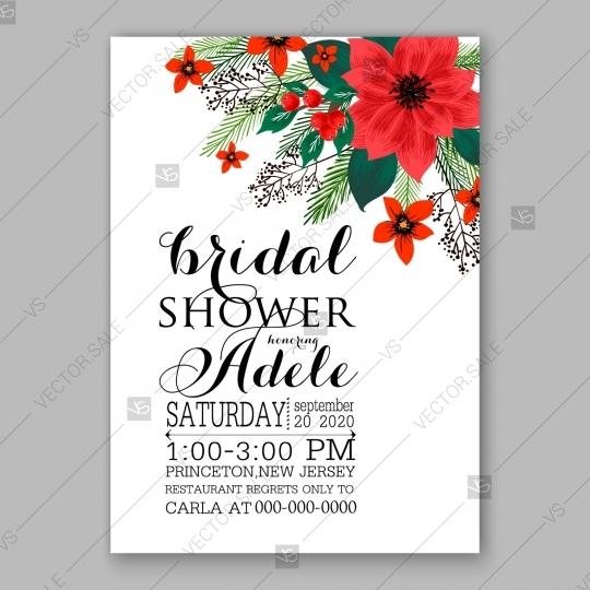 Wedding - Poinsettia Wedding Invitation card beautiful winter floral fir branches Christmas Party wreath
