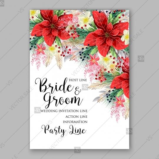 Hochzeit - Poinsettia Wedding Invitation card winter floral Christmas Party wreath